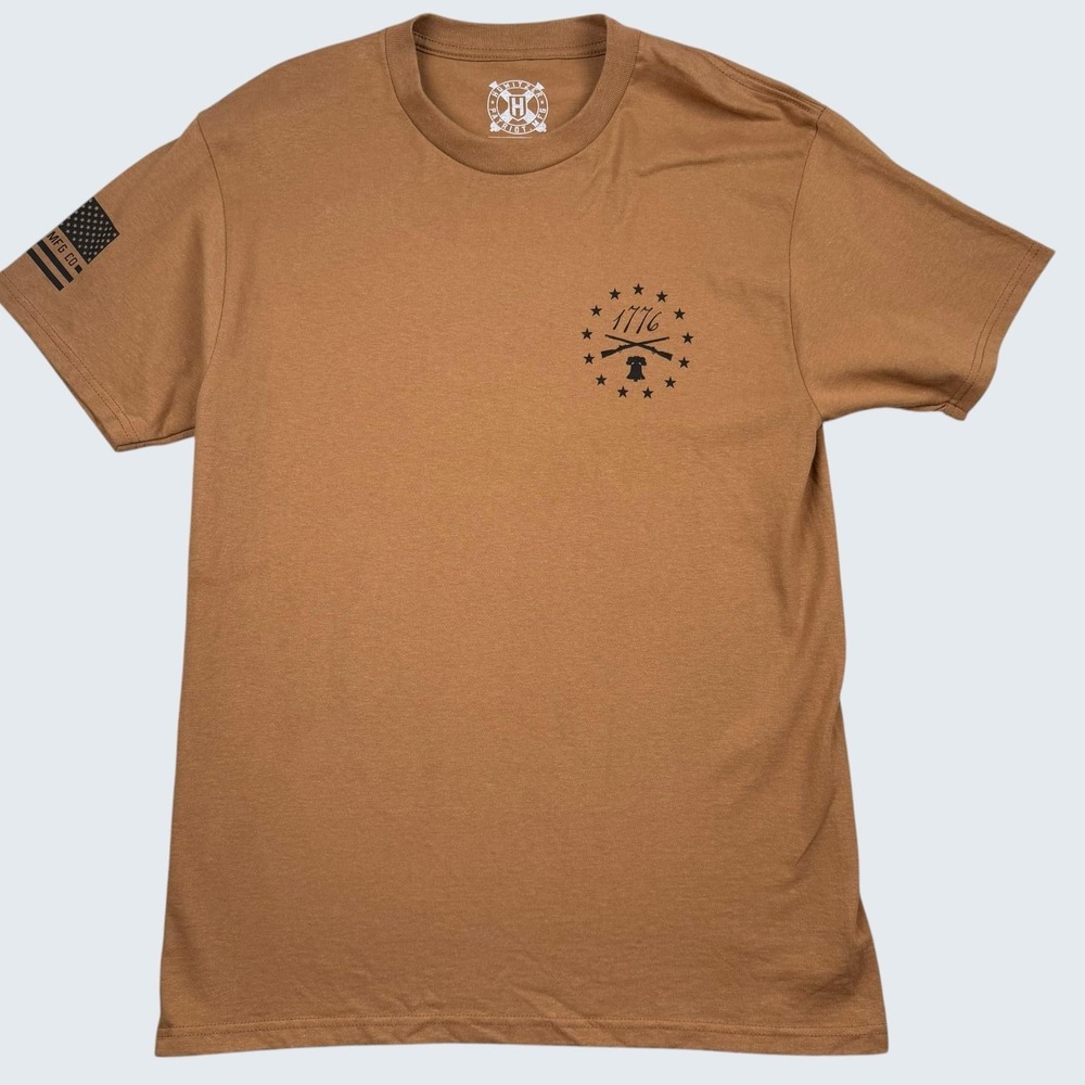 Howitzer Shirt Mens M Brown 1776 Liberty Bell USA Flag Graphic Crewneck Tee